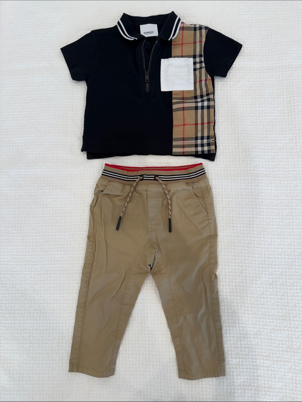 Burberry Black Polo with Tan Chino Bottoms
